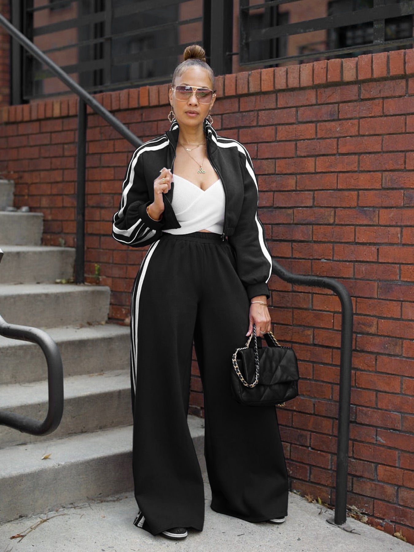 Pull rayé zippé épais – Tenue décontractée